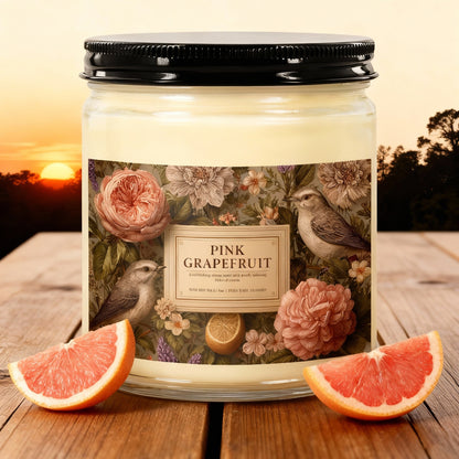 Pink Grapefruit Soy Candle - Energizing Mood & Focus Boost | Aromatherapy | 9oz